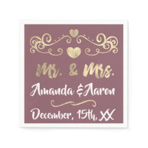 Mr en Mrs Blush Mauve White Hearts Name Golden