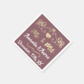 Mr en Mrs Blush Mauve White Hearts Name Golden Servet (Hoek)