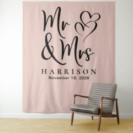 Mr en Mrs Blush Roze Bruiloft Wandkleed