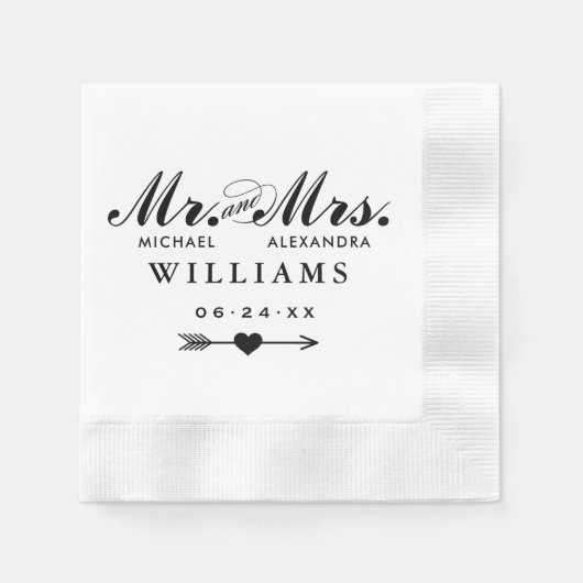 Mr en Mrs Boho Love Arrow Trouwmonogram Servet (Voorkant)