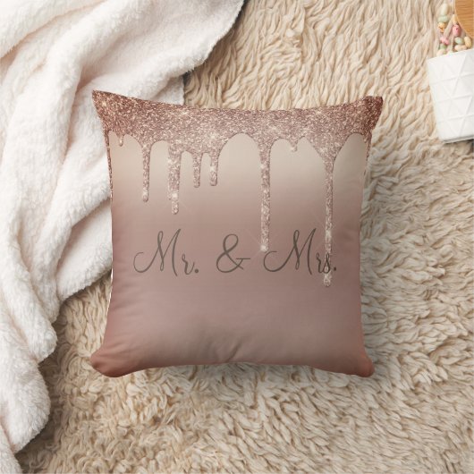 Mr. en Mrs Bronze Glitter Wedding Keepslag Elegant Kussen (Deken)
