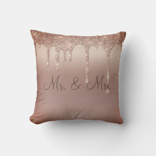 Mr. en Mrs Bronze Glitter Wedding Keepslag Elegant Kussen