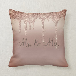 Mr. en Mrs Bronze Glitter Wedding Keepslag Elegant Kussen