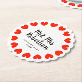 Mr en Mrs bruiloft onderzetters met rood hart (Gekanteld)