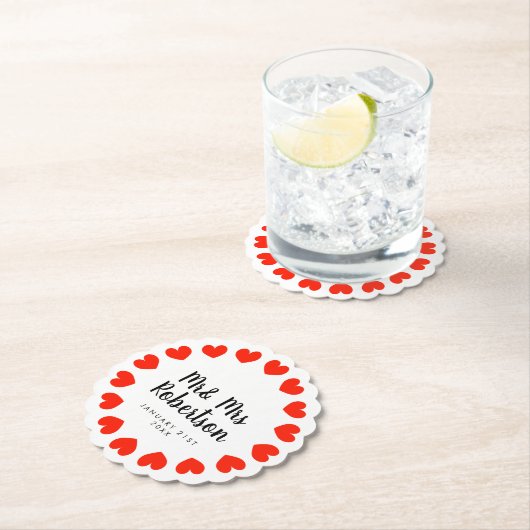 Mr en Mrs bruiloft onderzetters met rood hart (Insitu)
