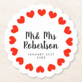 Mr en Mrs bruiloft onderzetters met rood hart (Voorkant)