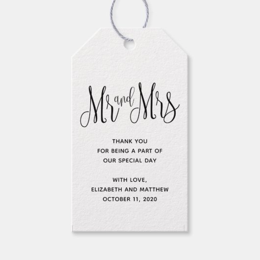 Mr en Mrs cadeau label. Rustieke bruiloft dank u Cadeaulabel (Voorkant)