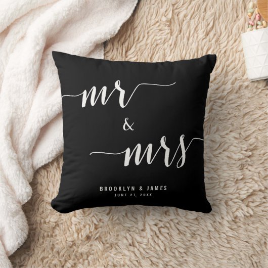Mr en Mrs Calligraphy Black Wedding Kussens (Deken)