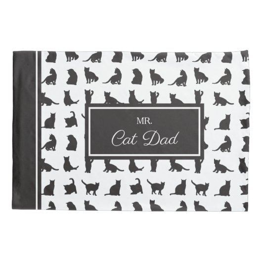 Mr. en Mrs Cat Mam en Pap Black and White Pattern Kussensloop (Achterkant-Links)