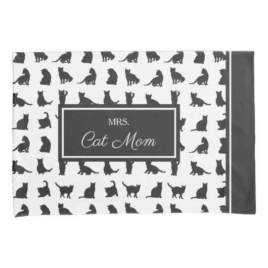 Mr. en Mrs Cat Mam en Pap Black and White Pattern Kussensloop (Voorkant-Rechts)