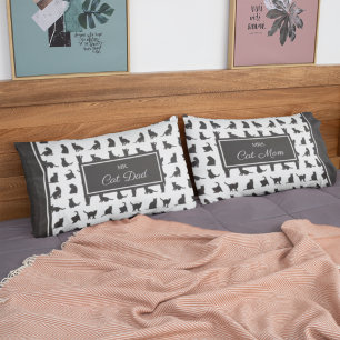 Mr. en Mrs Cat Mam en Pap Black and White Pattern Kussensloop