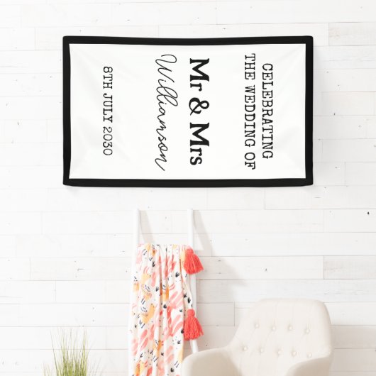 Mr. en Mrs. Celebration zwart-wit spandoek (Insitu)