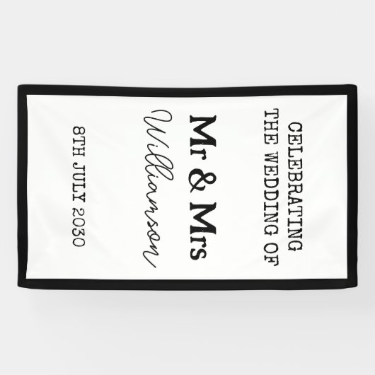 Mr. en Mrs. Celebration zwart-wit spandoek (Horizontaal)