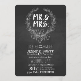 Mr. en Mrs Chalkboard Free Beer Wedding Invtation Kaart