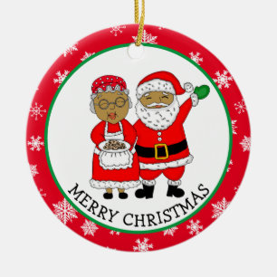 Mr. en Mrs Claus, Afrikaans-Amerikaanse kerstman Keramisch Ornament