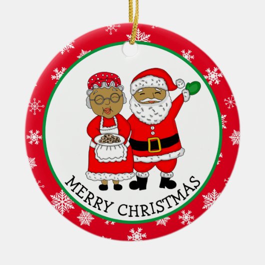 Mr. en Mrs Claus, Afrikaans-Amerikaanse kerstman Keramisch Ornament (Voorkant)