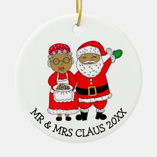 Mr. en Mrs Claus, Afrikaans-Amerikaanse kerstman Keramisch Ornament (Voorkant)