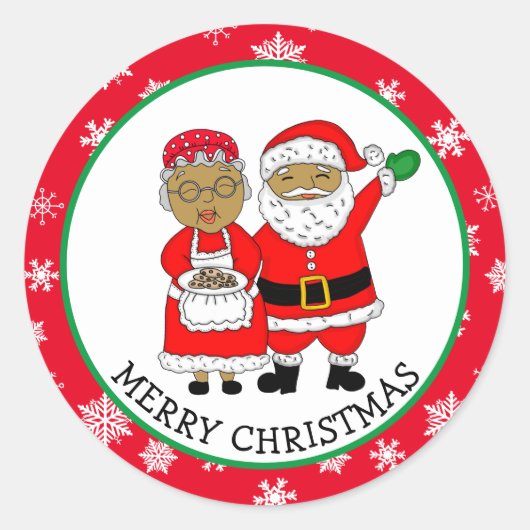 Mr. en Mrs Claus, Afrikaans-Amerikaanse kerstman Ronde Sticker (Voorkant)