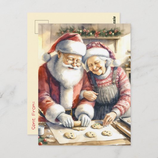 Mr en Mrs Clause Schattige Kerstmis Gepersonalisee Briefkaart (Voorkant / Achterkant)
