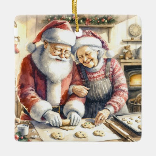 Mr en Mrs Clause Schattige Kerstmis Gepersonalisee Keramisch Ornament (Voorkant)