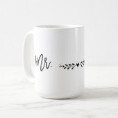 Mr en Mrs Coffee Mok: Scripted Font met zwart Koffiemok (Voorkant links)
