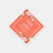 Mr en Mrs Coral Bloemen Witte Bruiloft Servet (Hoek)