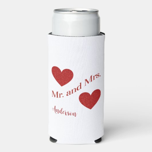 Mr en Mrs Custom Achternaam Double Hearts Datum Seltzer Blikjeskoeler (Seltzer Voorkant)