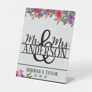Mr en Mrs Custom Floral Wedding Custom Reclamebord Met Voetstuk
