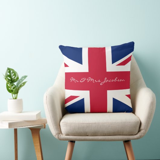 Mr. en Mrs. Custom Name Red White Blue UK Flag Kussen (Stoel)