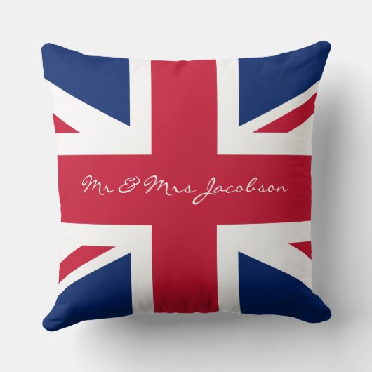 Mr. en Mrs. Custom Name Red White Blue UK Flag Kussen (Achterkant)