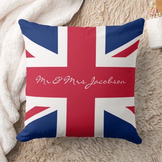 Mr. en Mrs. Custom Name Red White Blue UK Flag Kussen (Deken)