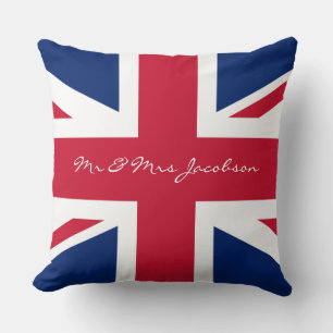 Mr. en Mrs. Custom Name Red White Blue UK Flag Kussen