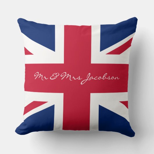 Mr. en Mrs. Custom Name Red White Blue UK Flag Kussen (Voorkant)