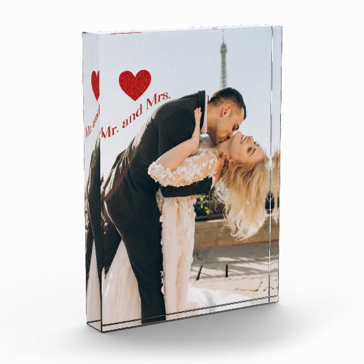 Mr en Mrs Custom Photo Red Heart Clear Block Fotoblokken (Links)