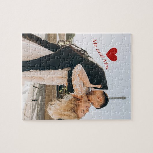 Mr en Mrs Custom Photo Red Sparkle Heart Legpuzzel (Horizontaal)
