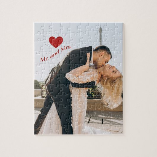 Mr en Mrs Custom Photo Red Sparkle Heart Legpuzzel (Verticaal)
