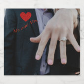Mr en Mrs Custom Photo Red Sparkle Heart Sparkling Wijnetiket (Enkel label)