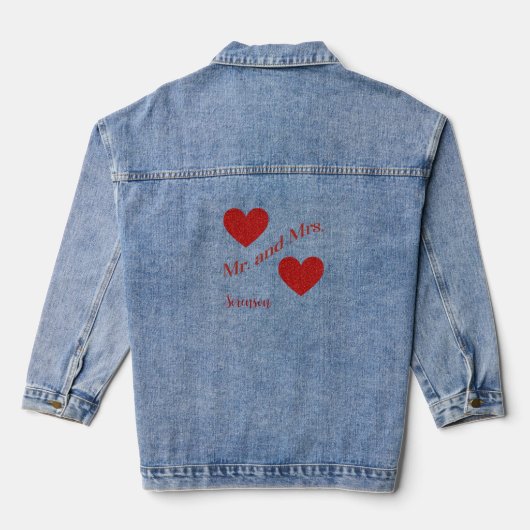 Mr en Mrs Custom Surname Double Hearts Denim Jacket (Achterkant)