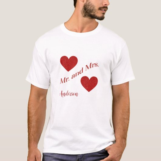 Mr en Mrs Custom Surname Double Hearts T-shirt (Voorkant)