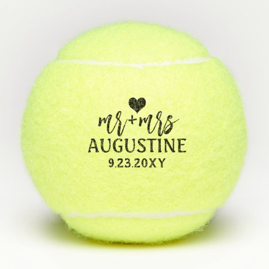 Mr en Mrs Custom Wedding Jubileum Tennis Balls Tennisballen (Voorkant)