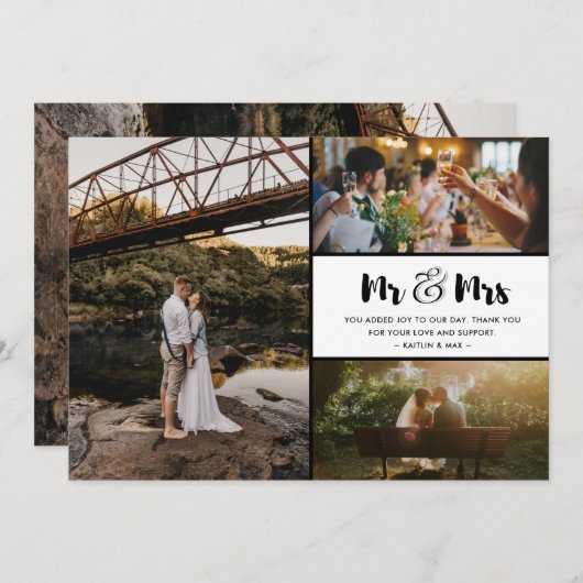 Mr. en Mrs. Dank u voor Collage Wedding Bedankkaart (Voorkant / Achterkant)