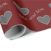 Mr en Mrs Dual Hearts Chrome Tekst Cadeaupapier (Rol Hoek)