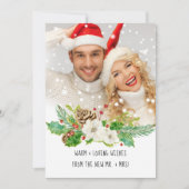 Mr en Mrs Eerste Kerstmis Waterverf Gouden Foto Feestdagenkaart (Voorkant)