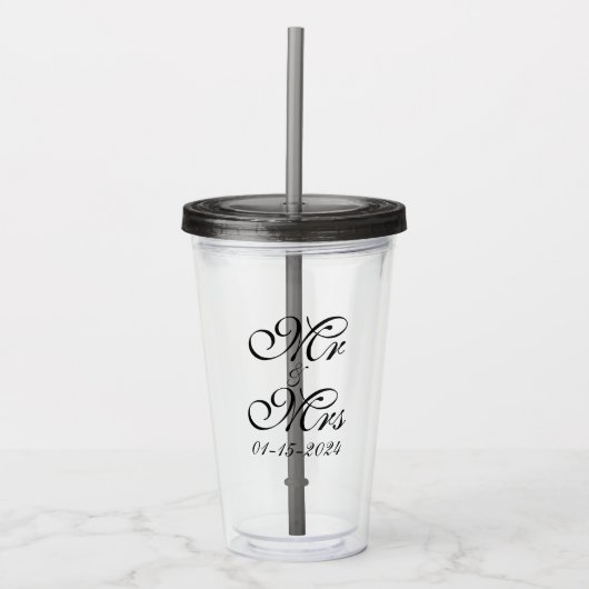 Mr en Mrs Elegant Black Script Gepersonaliseerd We Acryl Drinkbeker (Voorkant)