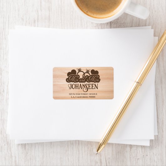 Mr en Mrs Elegant Eenvoudige Rustieke Houten Huwel Etiket (Insitu)