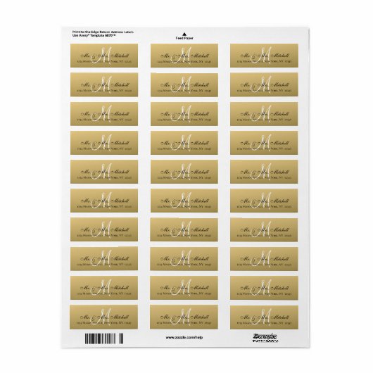 Mr en Mrs Elegant Gold Black Monogram Wedding Etiket (Full Sheet)