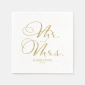 Mr en Mrs Elegant Gouden Folie Script Bruiloft Servet (Voorkant)