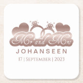 Mr en Mrs Elegant Roos Gold Hearts Bruiloft Gunste Kartonnen Onderzetters (Voorkant)