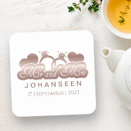 Mr en Mrs Elegant Roos Gold Hearts Bruiloft Gunste Kartonnen Onderzetters