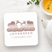 Mr en Mrs Elegant Roos Gold Hearts Bruiloft Gunste Kartonnen Onderzetters